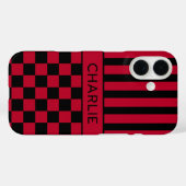 黒と赤の市松模様とストライプのオリジナルデザイン Case-Mate iPhoneケース (裏面 (横))