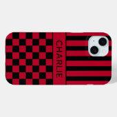 黒と赤の市松模様とストライプのオーダーメイドケース Case-Mate iPhoneケース (裏面 (横))