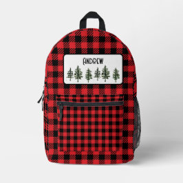 黒と赤の市松模様にプリント プリントバックパック