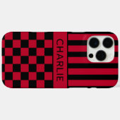 黒と赤の市松模様のストライプのオーダーメイド Case-Mate iPhoneケース (裏面 (横))