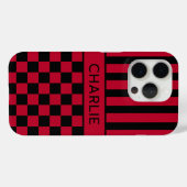 黒と赤の市松模様のストライプ オーダーメイド Case-Mate iPhoneケース (裏面 (横))