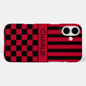 黒と赤の市松模様のストライプ オーダーメイド Case-Mate iPhoneケース (裏面 (横))