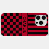 黒と赤の市松模様のストライプ オーダーメイド Case-Mate iPhoneケース (裏面 (横))