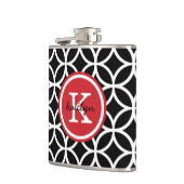 黒と赤の幾何学的ダイヤモンドカスタムモノグラム フラスク (左)