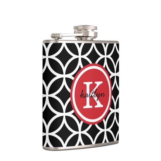 黒と赤の幾何学的ダイヤモンドカスタムモノグラム フラスク (右)