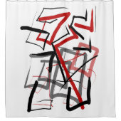 黒と赤の抽象芸術ストライプの シャワーカーテン (正面)