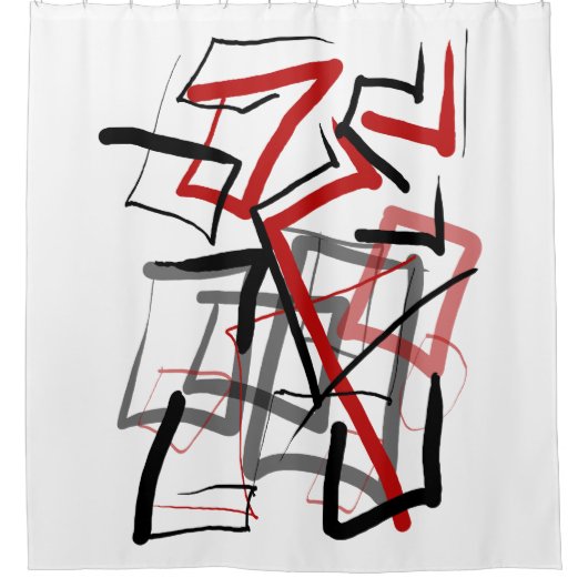 黒と赤の抽象芸術ストライプの シャワーカーテン (正面)