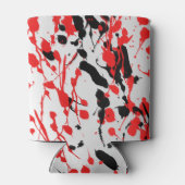 黒と赤の抽象芸術スプラッシュとドリップ 缶クーラー (裏面)