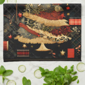 黒と赤の抽象芸術モダンクリスマスツリー キッチンタオル (折り畳み)