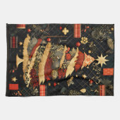 黒と赤の抽象芸術モダンクリスマスツリー キッチンタオル (横)