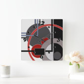 黒と赤の抽象芸術絵画の幾何学的 スクエア壁時計 (ホーム)