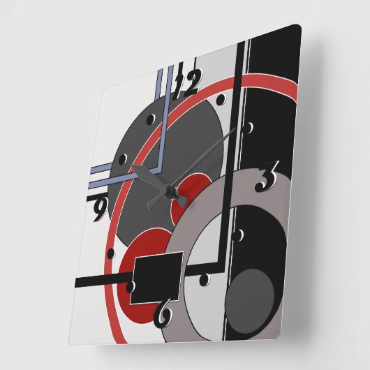 黒と赤の抽象芸術絵画の幾何学的 スクエア壁時計 (傾斜)