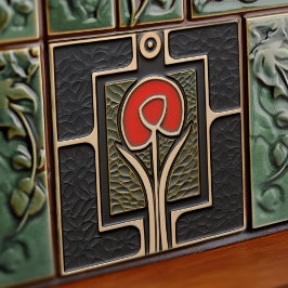 黒と赤の抽象芸術花ミッドセンチュリー タイル