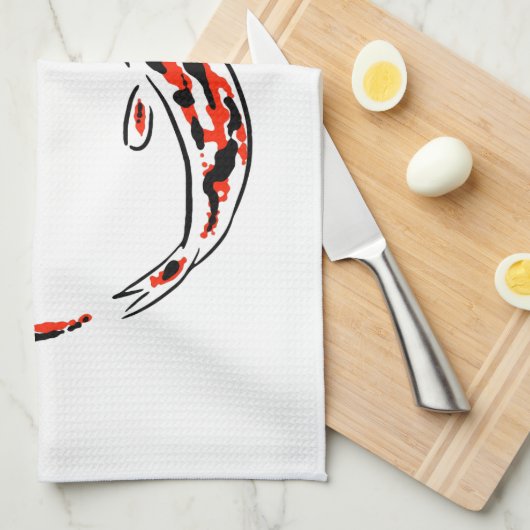 黒と赤の日本のコイの芸術的魚 キッチンタオル (四つ折り)