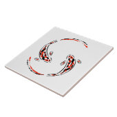 黒と赤の日本のコイの芸術的魚 タイル (側面)