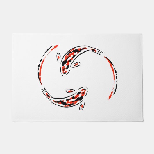 黒と赤の日本のコイの芸術的魚 ドアマット (正面)