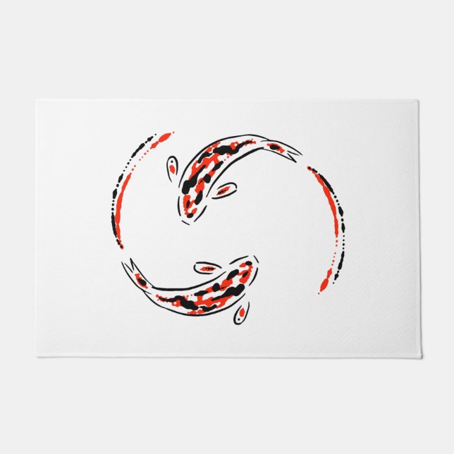 黒と赤の日本のコイの芸術的魚 ドアマット (正面)