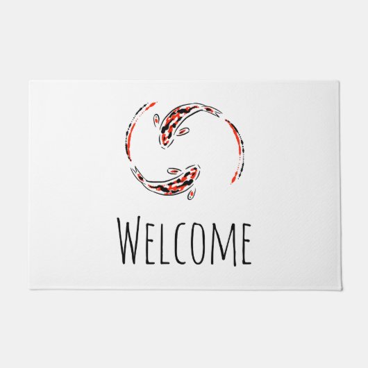 黒と赤の日本のコイの芸術的魚 ドアマット (正面)