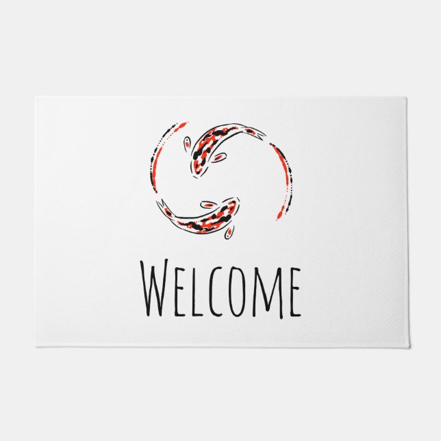 黒と赤の日本のコイの芸術的魚 ドアマット (正面)