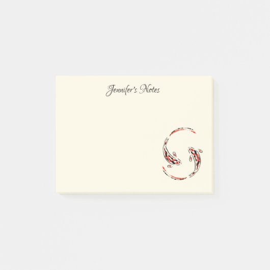 黒と赤の日本のコイの芸術的魚 ポストイット (正面)