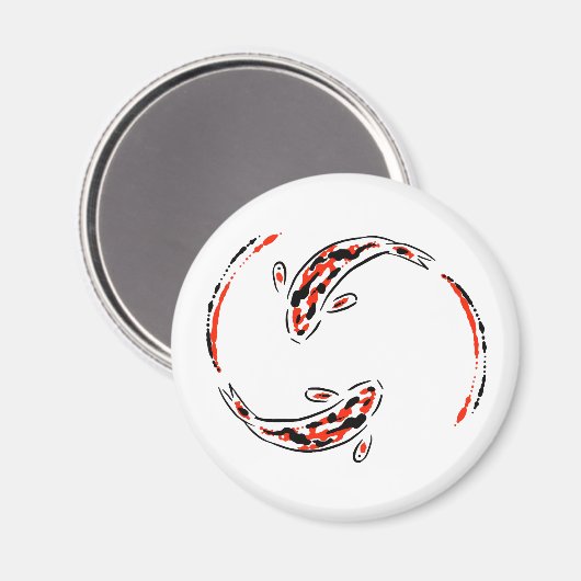 黒と赤の日本のコイの芸術的魚 マグネット (正面/裏面)