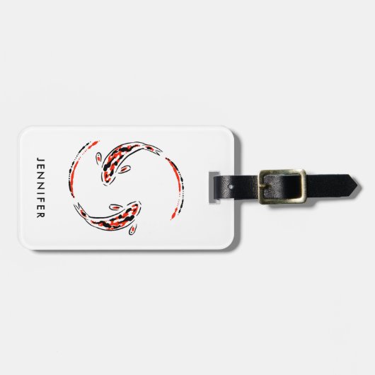 黒と赤の日本のコイの芸術的魚 ラゲッジタグ (正面横)