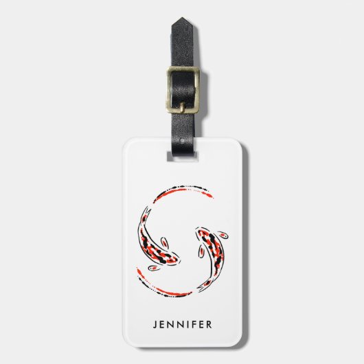 黒と赤の日本のコイの芸術的魚 ラゲッジタグ (正面縦)