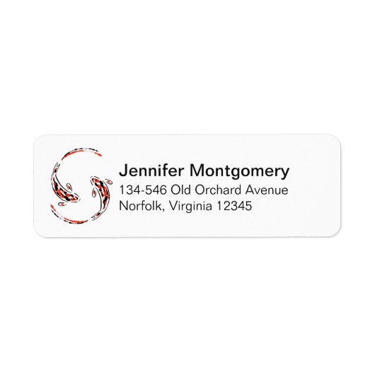 黒と赤の日本のコイの芸術的魚 ラベル (正面)