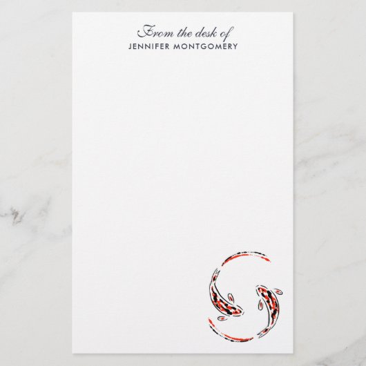 黒と赤の日本のコイの芸術的魚 便箋 (正面)