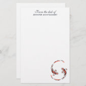 黒と赤の日本のコイの芸術的魚 便箋 (正面/裏面)