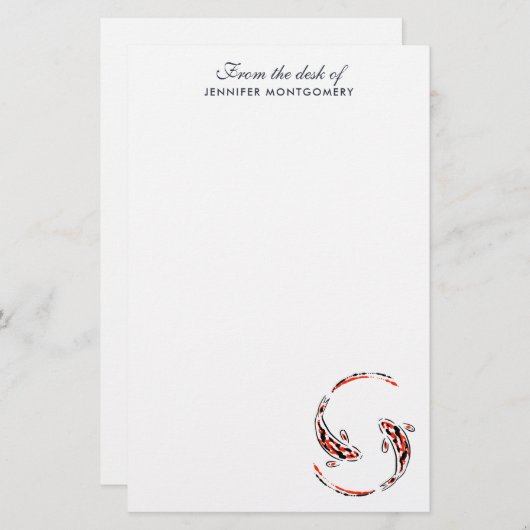 黒と赤の日本のコイの芸術的魚 便箋 (正面/裏面)