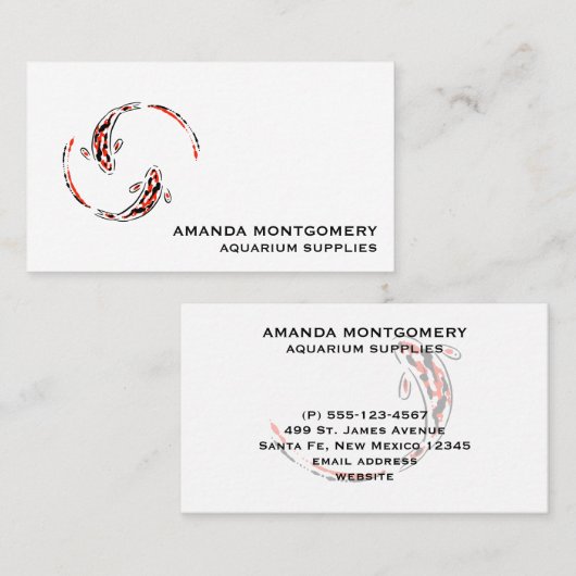 黒と赤の日本のコイの芸術的魚 名刺 (正面/裏面)