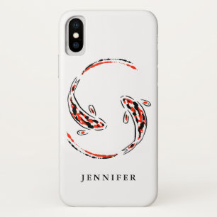 黒と赤の日本のコイの芸術的魚 iPhone X ケース