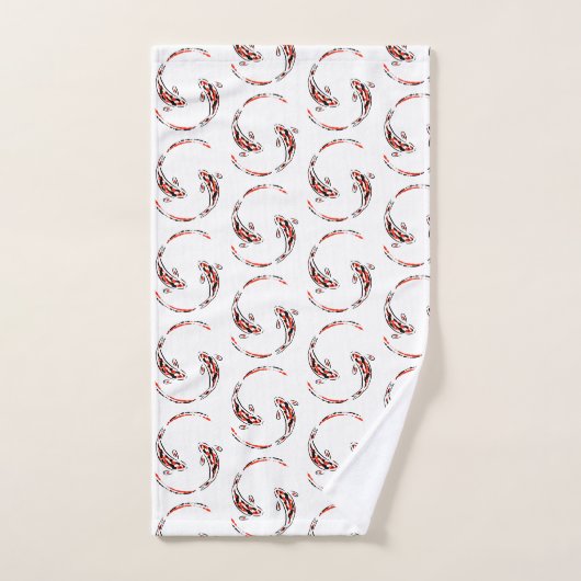 黒と赤の日本のコイの魚の芸術的模様 バスタオルセット (ハンドタオル)