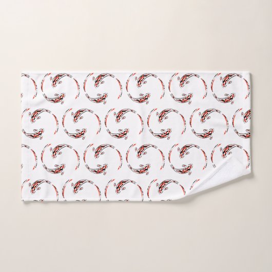 黒と赤の日本のコイの魚の芸術的模様 バスタオルセット (ハンドタオル)