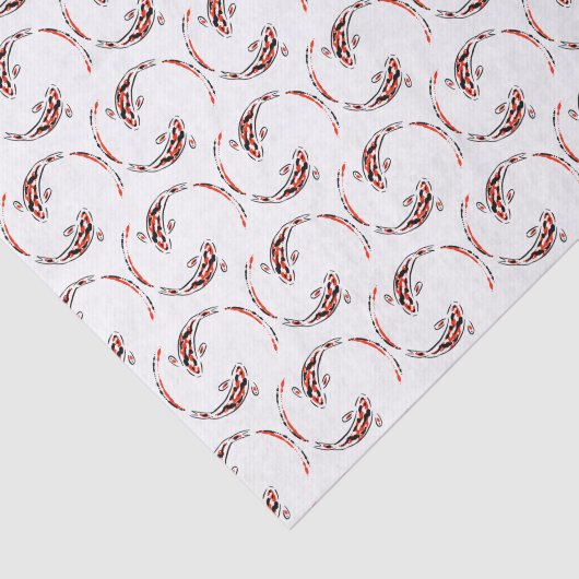 黒と赤の日本のコイの魚の芸術的模様 薄葉紙 (詳細)