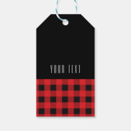 黒と赤の格子柄のバッファロー市松模様にパターンモダン ギフトタグ