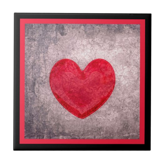 黒と赤の格子縞にハートを押し付けた タイル (正面)