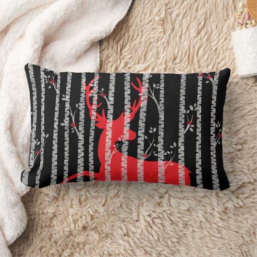 黒と赤の樺の木ツリーフォレスト枕 ランバークッション (ブランケット)