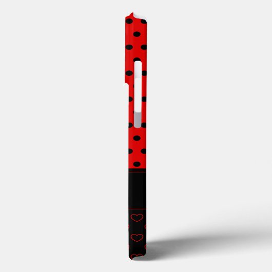 黒と赤の水玉模様パターン、名前をカスタムする Case-Mate iPhoneケース (裏面 / 左)