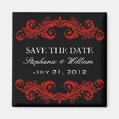 黒と赤の渦巻き日付磁石を保存 マグネット (正面)