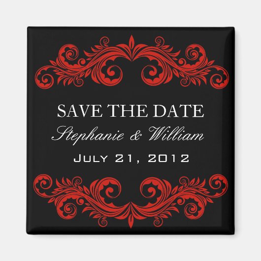 黒と赤の渦巻き日付磁石を保存 マグネット (正面)