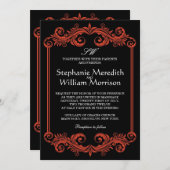 黒と赤の渦巻き結婚式招待状 招待状 (正面/裏面)