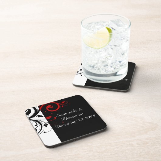 黒と赤の渦巻形のつる植物 コースター (右側)