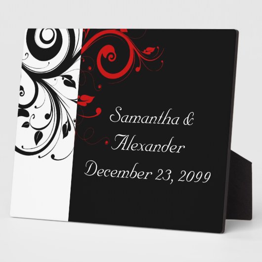 黒と赤の渦巻形のつる植物 フォトプラーク (側面)