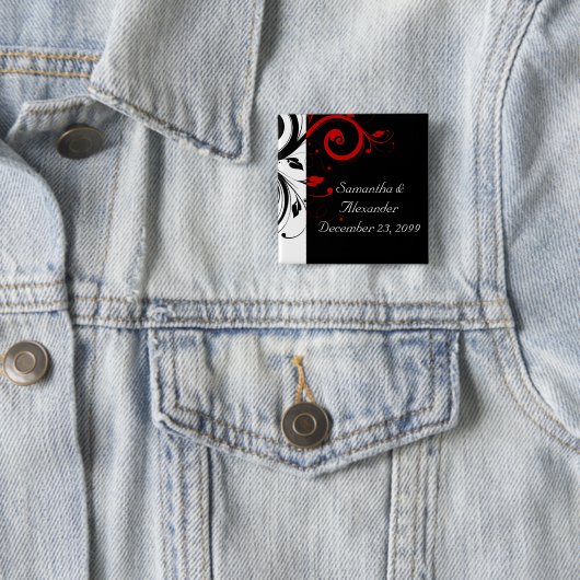 黒と赤の渦巻形のつる植物 缶バッジ (インサイチュ)