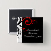 黒と赤の渦巻形のつる植物 缶バッジ (正面&裏面)