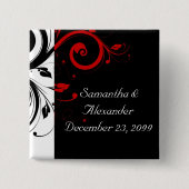 黒と赤の渦巻形のつる植物 缶バッジ (正面)