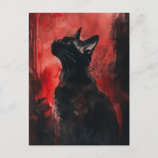 黒と赤の猫 アブストラクト サルレアル ポートレート 絵画 ポストカード (正面)
