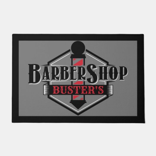 黒と赤の理容師ロゴを24インチx 36インチにパーソナライズ ドアマット (正面)